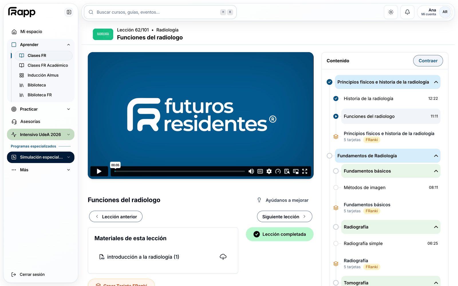 Una lección de Medicina Interna con su temario y el material de apoyo