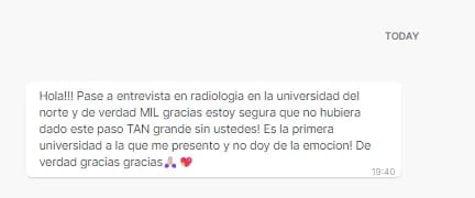 Hola!!! Pase a entreista en radiología en la universidad del norte y de verdad MIL gracias estoy segura que no hubiera dado este paso TAN grande sin ustedes! Es la primera universidad a la que me presento y no doy de la emoción! De verdad gracias 🙏💖